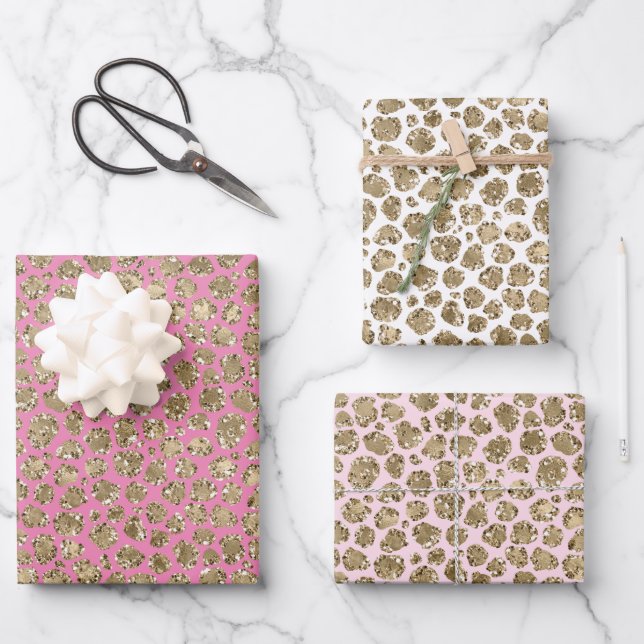 Pink Gold Glitz Sparkle Leopard Print     Wrapping Paper Sheet (Front)