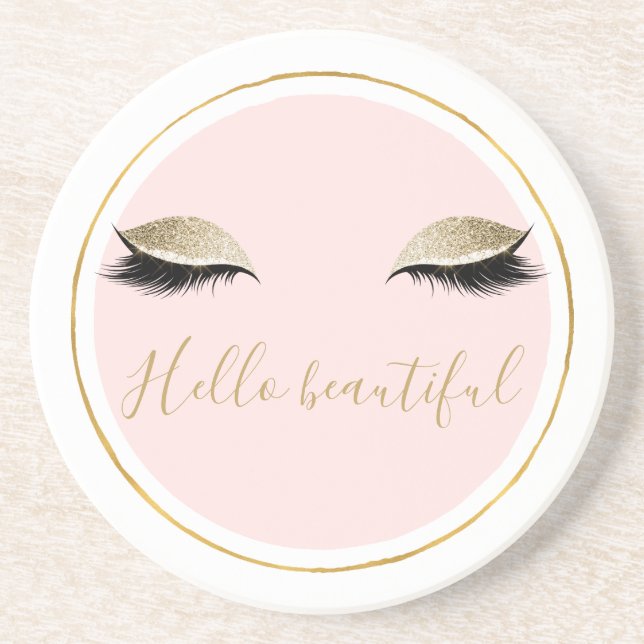 Pink Gold Glitzy Black Eyelashes Coaster (Front)