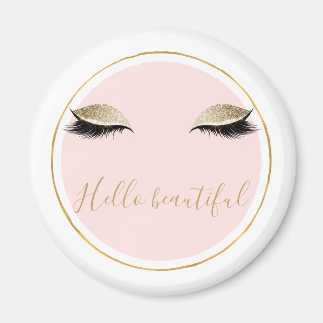 Pink Gold Glitzy Black Eyelashes Magnet (Front)