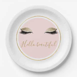 Pink Gold Glitzy Black Eyelashes Paper Plate