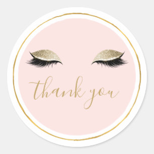 Pink Gold Glitzy Black Eyelashes Thank you Classic Round Sticker