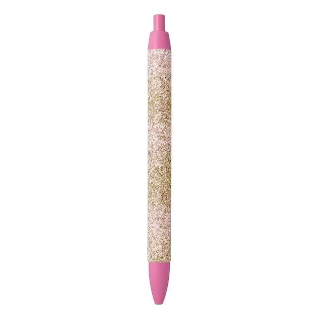 Pink Gold Glitzy Girly Sparkle Glitter Ombre Black Ink Pen (Front Vertical)