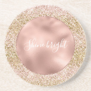 Pink Gold Glitzy Girly Sparkle Glitter Ombre Coaster