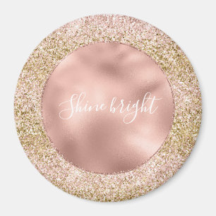 Pink Gold Glitzy Girly Sparkle Glitter Ombre Magnet