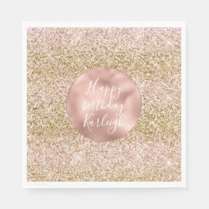 Pink Gold Glitzy Girly Sparkle Glitter Ombre Napkin