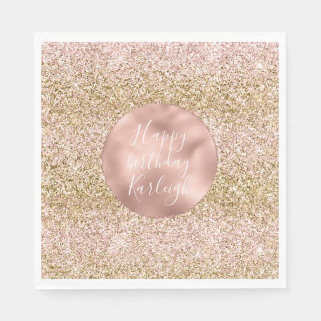 Pink Gold Glitzy Girly Sparkle Glitter Ombre Napkin (Front)