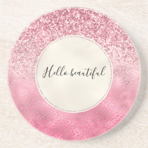 Pink Gold Glitzy Glitter Ombre Leopard Print Coaster