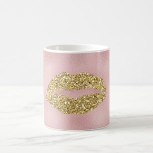 Pink Gold Glitzy Kiss Lips Coffee Mug