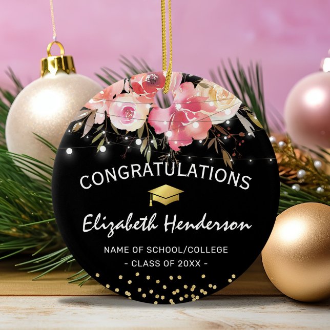 Pink & Gold Graduation Cap Ceramic Ornament (Creator Uploaded)