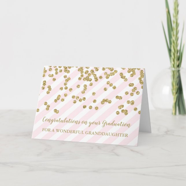 Pink Gold Granddaughter Congratulations Graduation Card (Front)