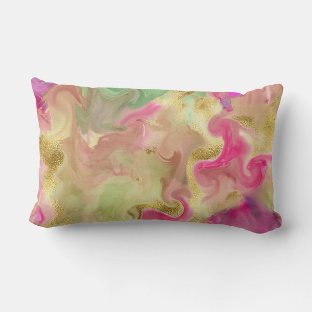 Pink, gold, green marble ink print pillow  (Back)