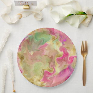 Pink, gold, green marble ink print plate