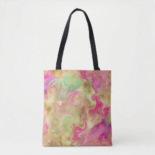 Pink, gold, green marble ink print tote bag