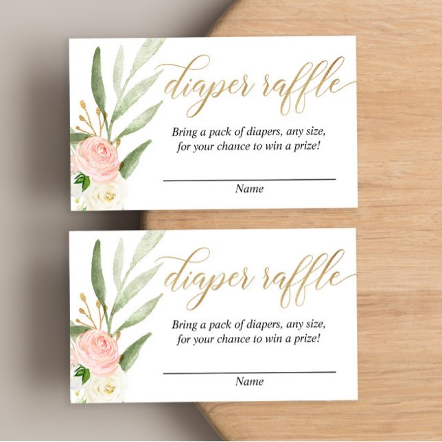 Pink gold greenery baby shower diaper raffle cards (Creator Uploaded)