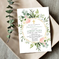 Pink gold greenery eucalyptus First Holy Communion