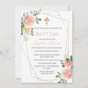 Pink Gold Greenery Eucalyptus Girl Baptism Invitat Invitation