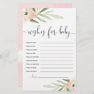 Pink gold greenery Wishes for Baby Girl card