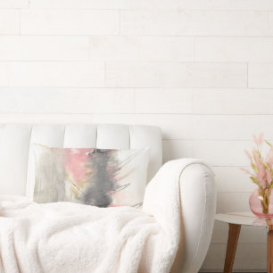 Pink, Gold, Grey Abstract Modern Painted Art Lumbar Cushion