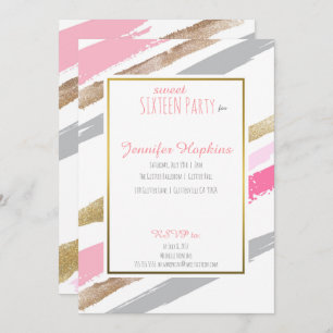 Pink, Gold & Grey Striped Party Invitations