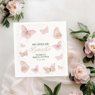 Pink Gold He Gives Me Butterflies Bridal Shower  Napkin