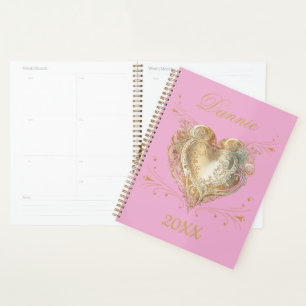  Pink & Gold Heart Elegant Custom  Planner