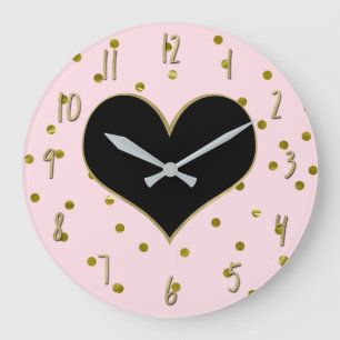 Pink & Gold Heart Polka Dots Modern Trendy Cute Large Clock
