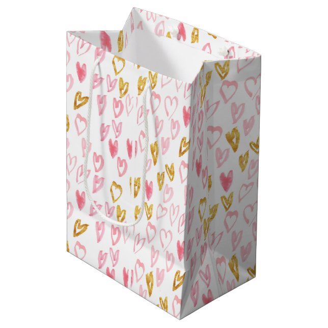 Pink & Gold Hearts Gift Bag (Front Angled)
