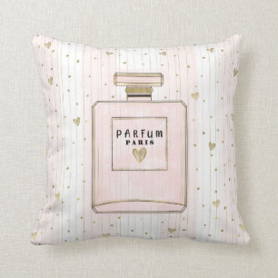 Pink & Gold Hearts Paris Parfum Chic Fashion Cushion