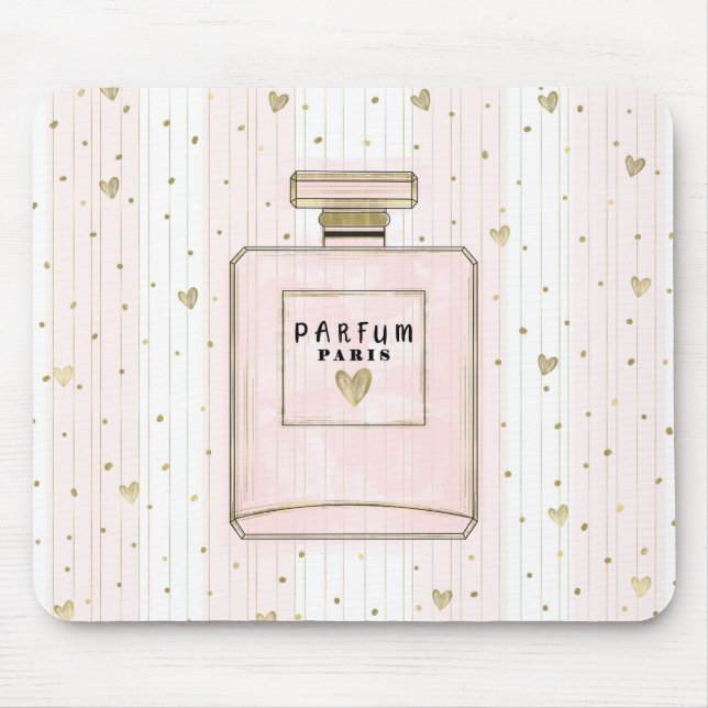 Pink & Gold Hearts Paris Parfum Chic Fashion Mouse Pad (Front)