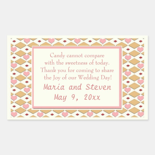 Pink Gold Hearts Rectangular Candy Buffet Stickers (Front)