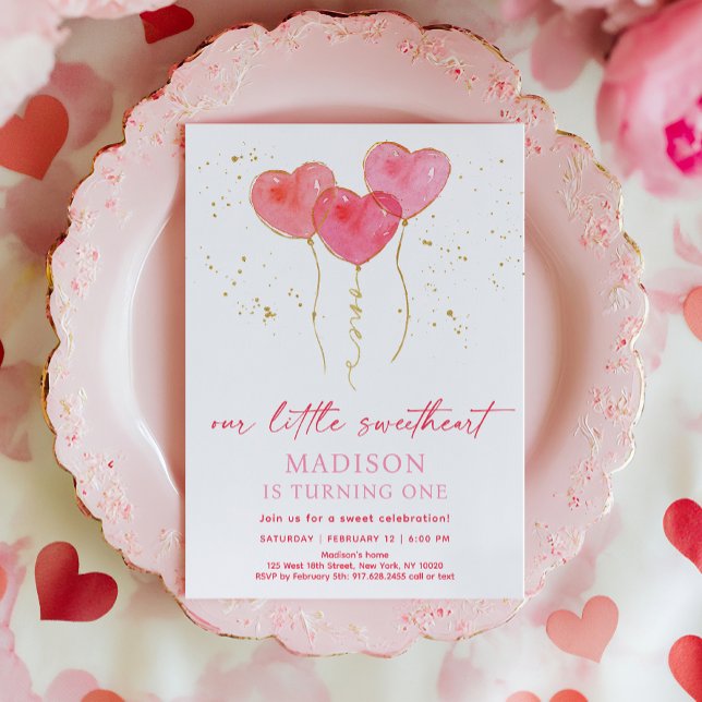 Pink Gold Hearts Sweetheart First Birthday Invitation (Creator Uploaded)
