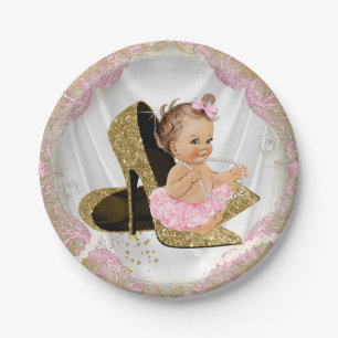 Pink Gold High Heel Girl Baby Shower Paper Plate