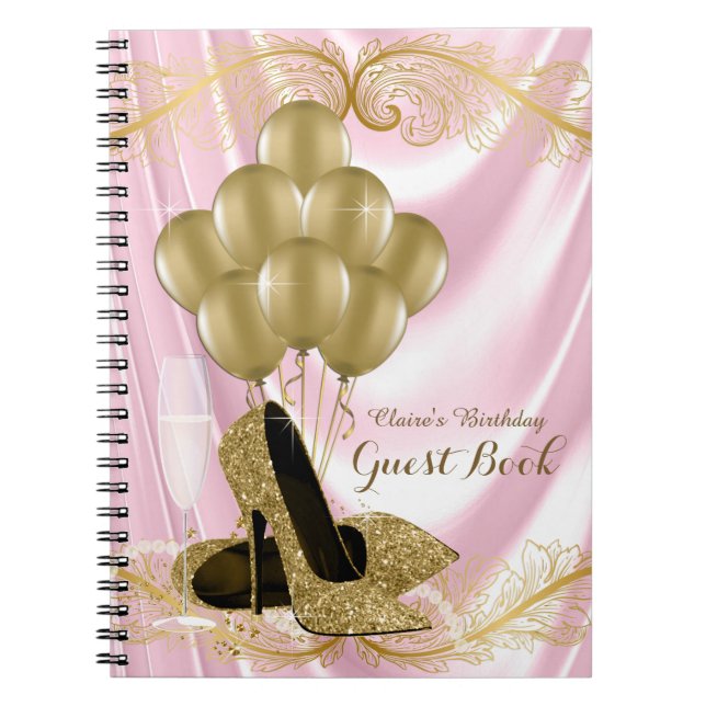 Pink Gold High Heel Shoe Birthday Party Guest Book (Front)