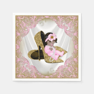 Pink Gold High Heel Shoe Ethnic Girl Baby Shower Napkin