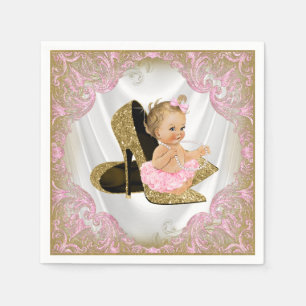 Pink Gold High Heel Shoe Pearl Girl Baby Shower Napkin
