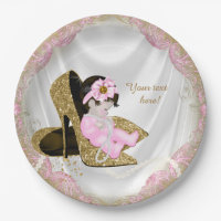 Pink Gold High Heels Pearls Girl Baby Shower