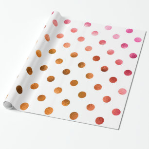 Pink Gold Holographic Metallic Faux Foil Polka Dot Wrapping Paper