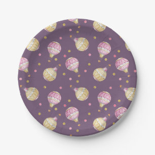 Pink+Gold Hot Air Balloons Baby Shower Paper Plate