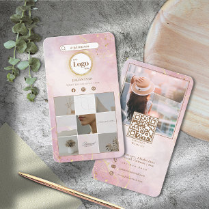 Pink & Gold Instagram Photo Collage Double Sided Business Card