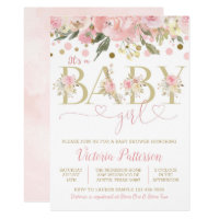 Pink Gold Its A Girl Watercolor Floral Baby Shower