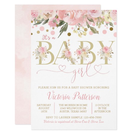 Pink Gold Its A Girl Watercolor Floral Baby Shower Invitation | Zazzle.com.au