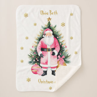 Pink & Gold Japandi Santa  Sherpa Blanket