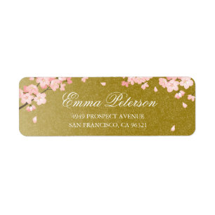 Pink Gold Japanese Cherry Blossoms Custom Template Return Address Label