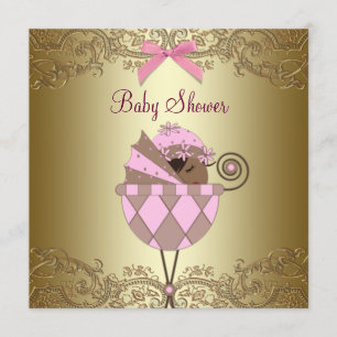 Pink Gold Lace Baby Girl Shower Invitation