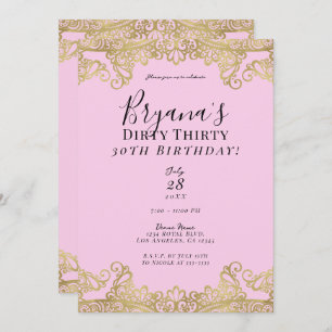 Pink & Gold Lace Chic Dirty 30 30th Birthday  Invitation