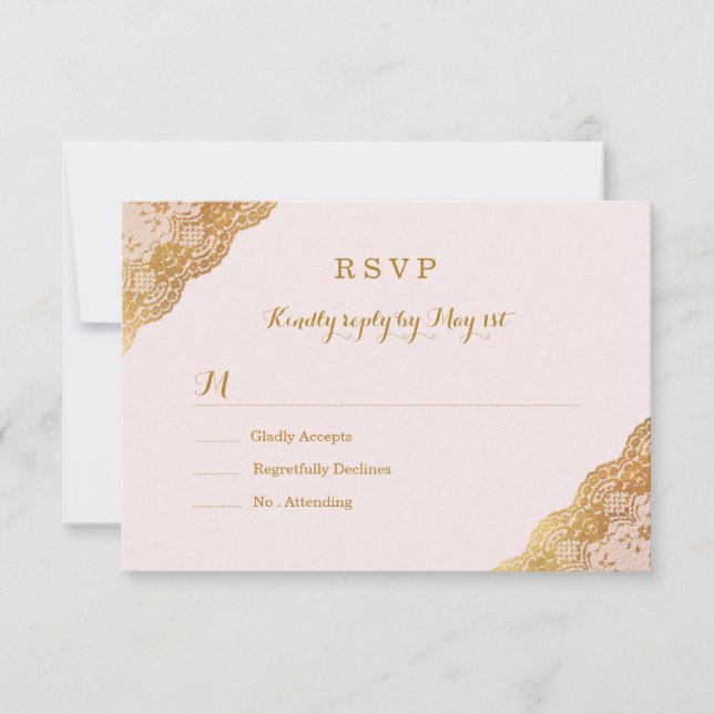 Pink Gold Lace RSVP Card (Front)