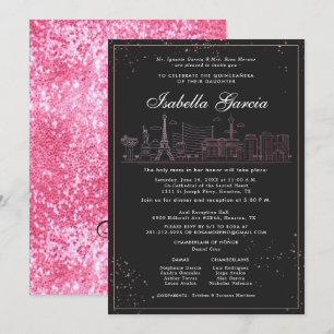 Pink Gold Las Vegas Quinceañera Birthday Invitation