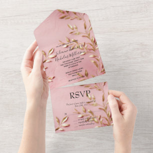 Pink Gold Leaves All In One Invitation