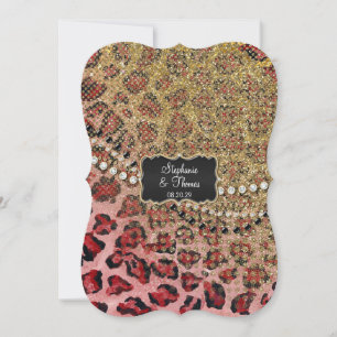 Pink Gold Leopard Animal Print Glitter Wedding Invitation