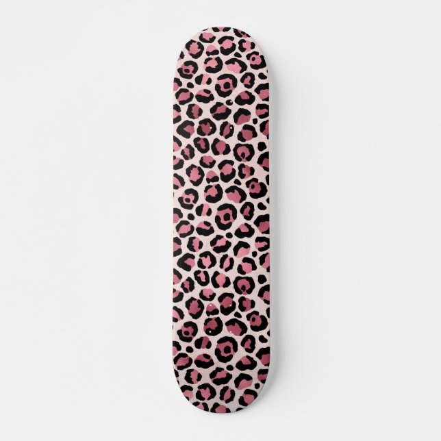 Pink & Gold Leopard Animal Print, Leopard Gift Skateboard (Front)